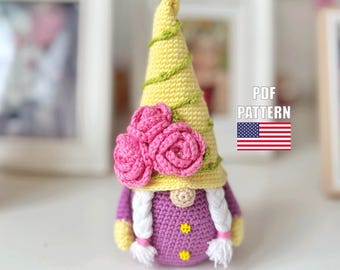 Crochet pattern flower gnome, Crochet gnome amigurumi pattern, Crochet easter gnome pattern
