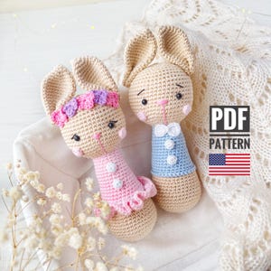 Bunny crochet rattle baby toy pattern PDF, Amigurumi bunny toy, Bunny crochet rattle pattern on English/PDF