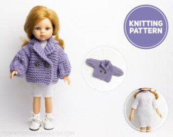 Diese Strickanleitung für Puppenkleider Set: Jacke und Kleid. Dieses Outfit passt für Paola Puppe (32-34 cm).