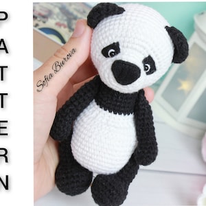 PADRÃO DE CROCHÊ PANDA. padrão de crochê do urso panda. tutorial de padrão de crochê panda. padrão de crochê de panda recheado. Brinquedos de tricô e crochê