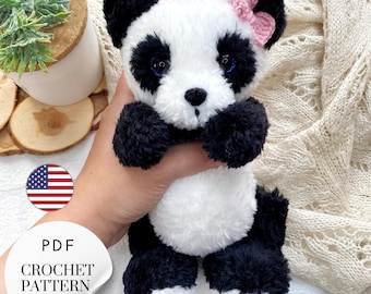 Tutorial em PDF de padrão de crochê para panda fofo – Padrão de brinquedo de crochê de urso de pelúcia amigurumi em inglês – Bicho de pelúcia panda de lã macia
