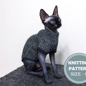 Cat&#39;s blackwhite sweater Size S Knitting Pattern PDF. sphynx clothes knitting pattern. cat sweater knitting pattern.