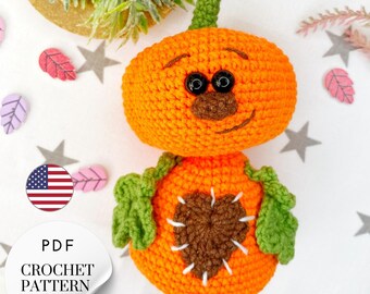 Amigurumi Crochet Pumpkin Pattern PDF – Cute Halloween Cotton Yarn Pumpkin Tutorial for Beginners in English Crochet Pattern