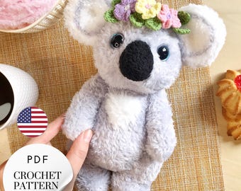 Schema all'uncinetto per un soffice koala in PDF – Tutorial per un koala di peluche amigurumi – Schema in inglese per un peluche – Animale di peluche fai da te