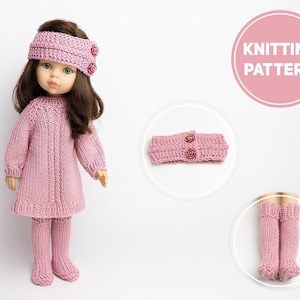 Doll Clothes Knitting Pattern for Paola Reina: Dress / Headband / Boots, 13&quot; Doll Knitted Clothes PDF