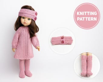 Doll Clothes Knitting Pattern for Paola Reina: Dress / Headband / Boots, 13" Doll Knitted Clothes PDF