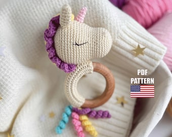 Wzór na grzechotkę jednorożca szydełkowego, Amigurumi jednorożec, Grzechotka dla niemowląt
