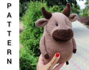 Bull toy knitting pattern. Knitting pattern cow, plush pattern, amigurumi bull, young bull, knit cow,knit baby toy, Knit and crochet toys