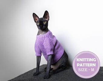 Cat Sweater With buttons Size M Knitting Pattern by Irina Khoroshaeva