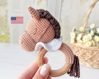 Wzór na grzechotkę w kształcie konia szydełkowego, Konik Amigurumi, Grzechotka dla niemowląt