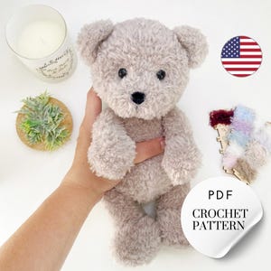 May include: Crochet pattern PDF for a beige teddy bear. The pattern is available in US English.
