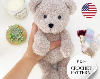 Crochet Plush teddy bear Amigurumi Pattern. PDF Tutorial for Furry Yarn bear. lush Teddy Bear Tutorial for Intermediate