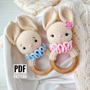 Bunny crochet rattle baby toy pattern PDF, Amigurumi bunny toy