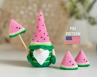 Wzór szydełkowy letni krasnal, Wzór amigurumi krasnala, Krasnal świąteczny, Arbuz szydełkowy