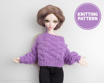 MiniFee BJD Sweater Knitting Pattern for MSD | BJD | 16 inch doll - Row by Row // Knit On Straight Knitting Need