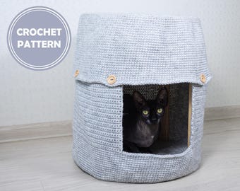 Cat House for stool crochet pattern PDF. CROCHET PATTERN - How to crochet cat house
