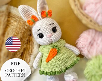 Amigurumi Easter Bunny in Dress Crochet Pattern. PDF Tutorial. Step-by-Step Instructions