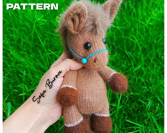 Knitting Pattern Horse Toy PDF | Plush Horse Pattern | Soft Animal Toy DIY | Knitted Pony Tutorial by Sofiya Burova
