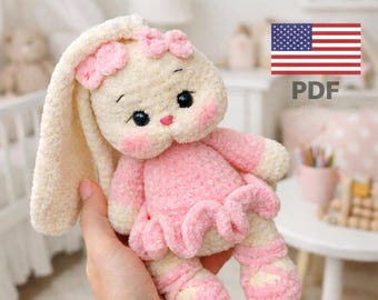 Crochet fluffy bunny pattern PDF, Amigurumi Rabbit toy, Beginner plush toy tutorial