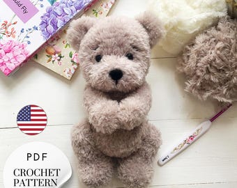 Fluffy Crochet Bear Pattern PDF – Amigurumi Plush Teddy Bear Tutorial – Soft Yarn Stuffed Animal Pattern in English