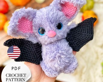 Fluffy Bat Crochet Pattern PDF, Halloween amigurumi plush bat pattern, English us, DIY Plush Toy, Digital Download PDF