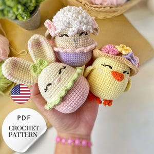 Amigurumi Easter Eggs Set 3 in 1 Crochet Pattern PDF. Bunny, Chicken, Sheep Tutorial