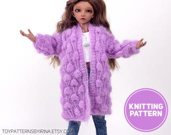 Doll Bubble Cardigan Knitting Pattern for Slim MSD | BJD | 16 inch doll // Knit On Straight Knitting Needles