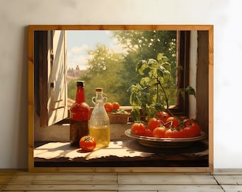 Rustic Italian Kitchen Tomatoes Olive Oil Balsamic Vinegar Art Print Kitchen Wall Art