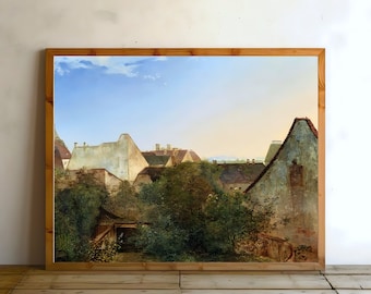 Rustic European Countryside Village Landscape Art Print Wall Art French Country Painting