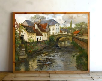 Rustic European Countryside Village Landscape Art Print Wall Art French Country Painting