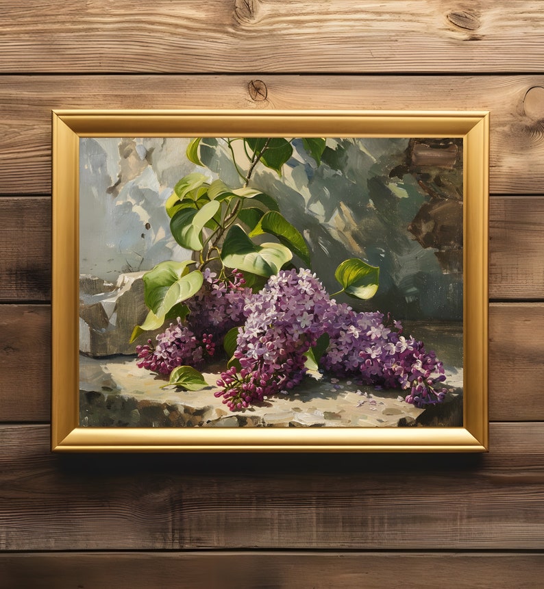 Lilacs Still Life Painting | Vintage Farmhouse Decor Art | Oil Painting ...