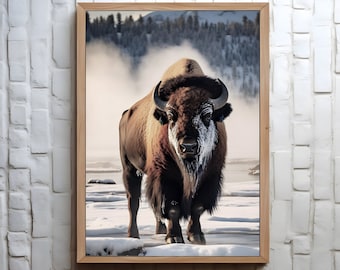 Buffalo in Winter American Bison Yellowstone Art Print Poster Wall Art