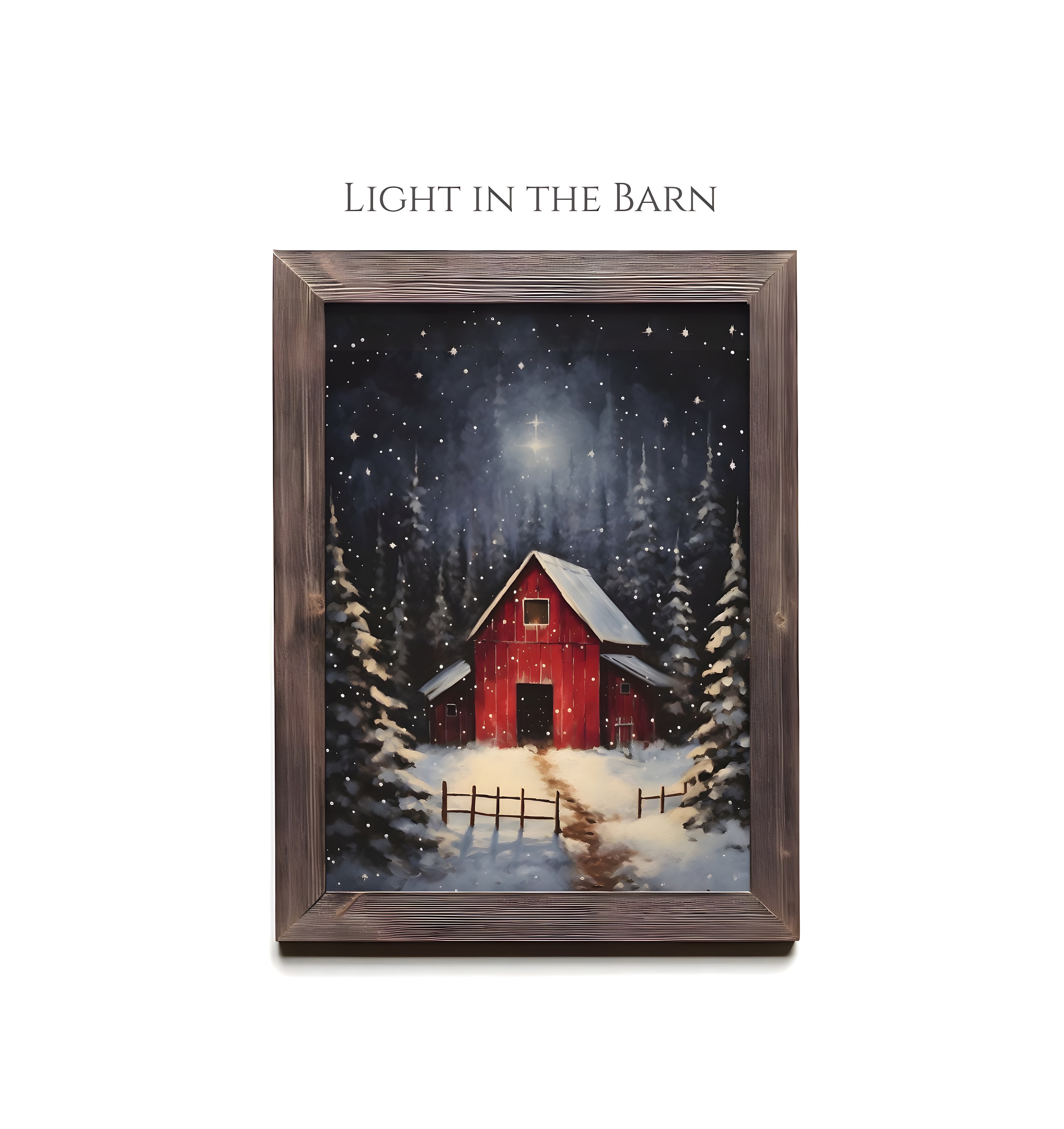Winter Farmhouse Painting | Red Barn Wall Art | Snowy Holiday Print ...