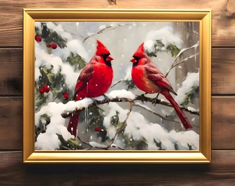 Love Birds Valentine's Day Red Cardinal Art Print Colorful Painting Wall Art