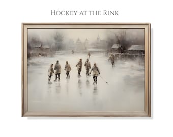 Rustic Winter Skating Rink Painting Art | Christmas Farmhouse | Primitive Art