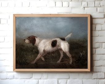 ヴィンテージ狩猟犬の油絵：キャビンの壁アート（デジタルダウンロード