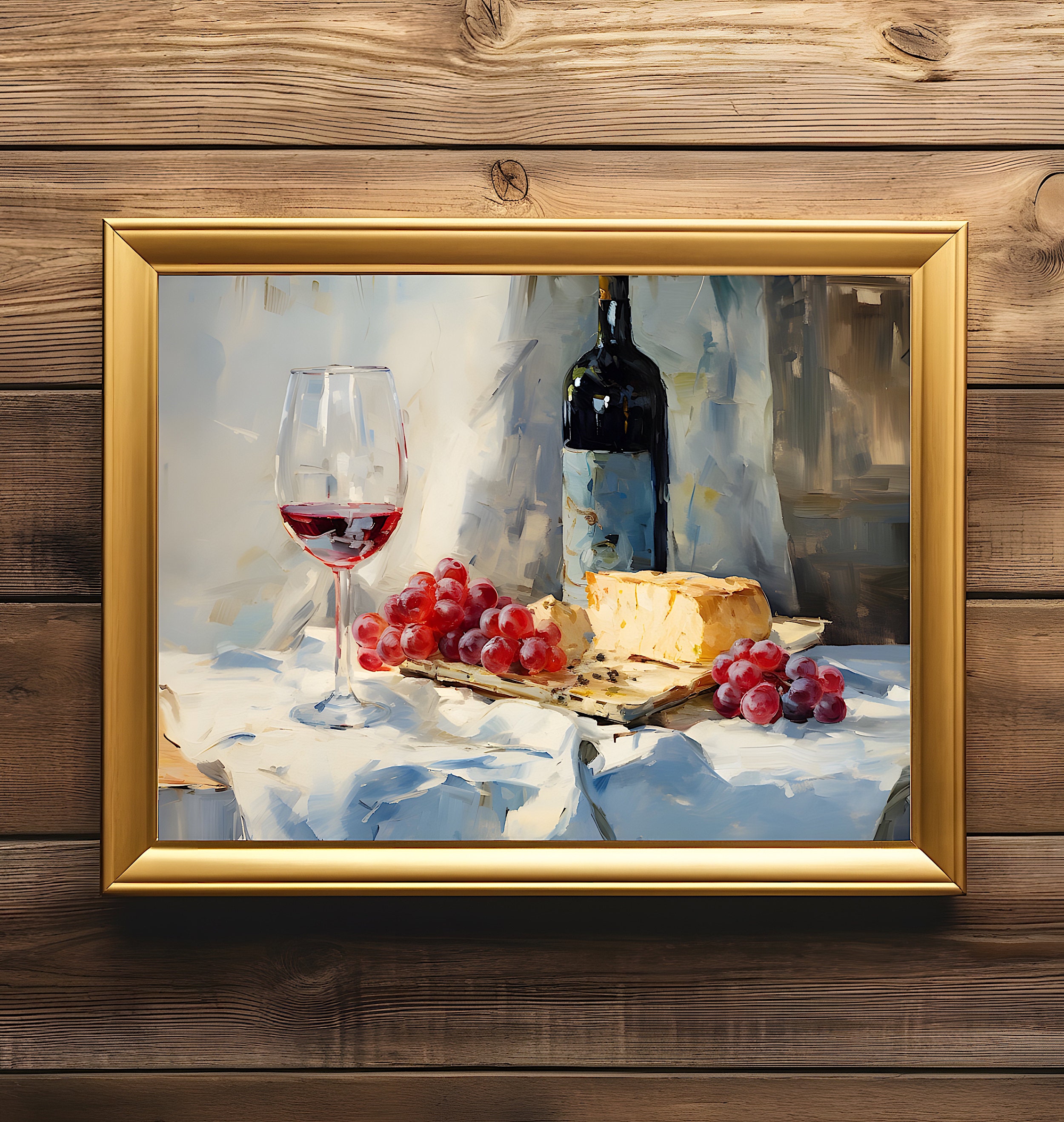Wine and Cheese | Kitchen Still Life Painting | Restaurant Decor Art ...