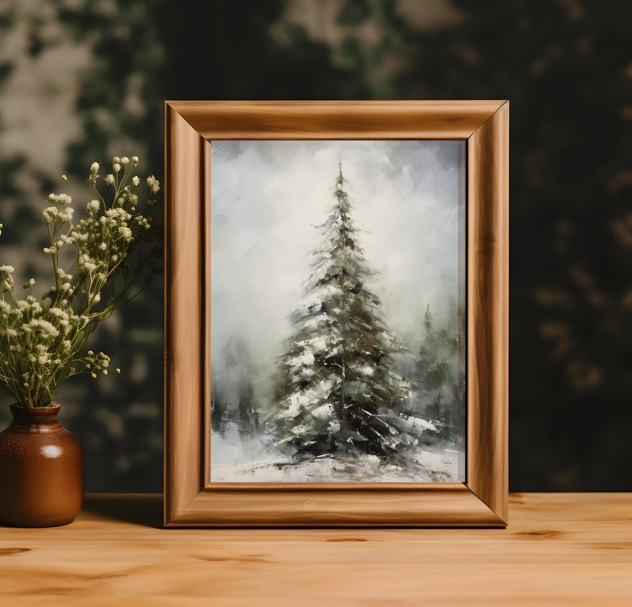 Winter Christmas Tree Print PRINTABLE Wall Art Snowy Forest Print ...