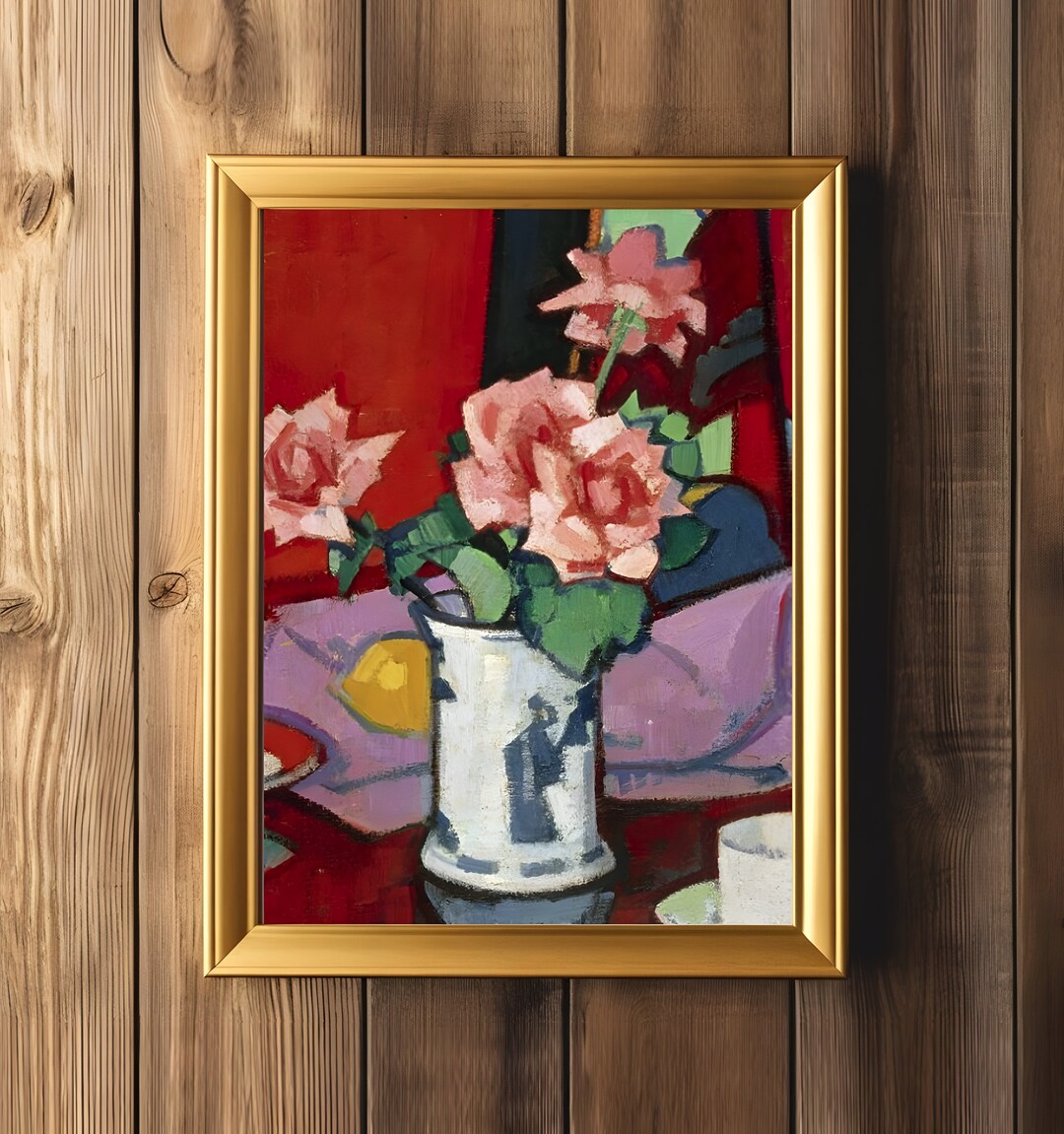 Pink Roses Still Life Flowers Art Print Abstract Colorful Print Wall ...