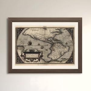 1570 Mapa de las Américas Norte Sudamérica Museo Calidad Mapa antiguo