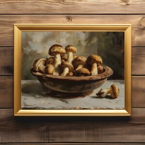 Rustic Mushrooms Still Life, Country Cottage Kitchen Earthy Art Print