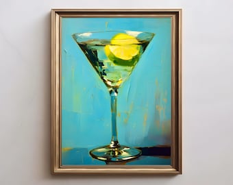 Martini Vintage Art Print Cocktails Bar Pub Restaurant Still Life Painting Wall Art Painting Museum-Quality Paper or Canvas