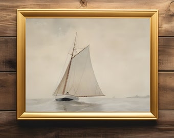 Sailing off Gloucester by Winslow Homer Neutral Sailboat Art Print Vintage Seascape Painting