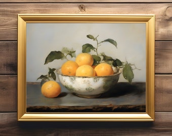 Kitchen Still Life Painting | Vintage Farmhouse Decor Art | Oil Painting Print | Oranges Print | Rustic Kitchen Wall Art