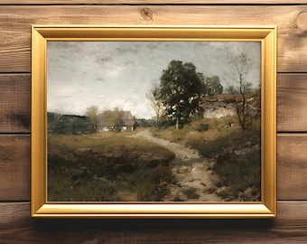 Rustic Landscape Art Print Vintage Country Landscape Painting Farmhouse Decor