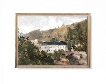 Vintage European Villa Landscape Art Print Wall Art French County Painting