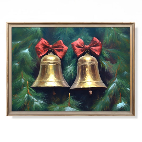 Christmas Jingle Bells Christmas Wall Art Brass Bells Vintage Christmas Print Winter Print Christmas Oil Painting Holiday Digital Art