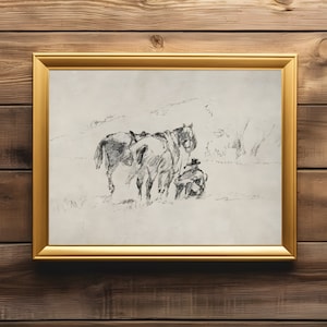 Vintage Western Cowboy Sketch Minimalist Neutral Wall Art Print
