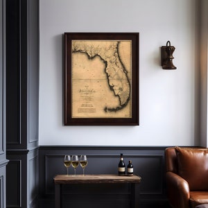 Antieke kaart uit 1823 van Florida Museum kwaliteit historische tekening vintage muurkunst