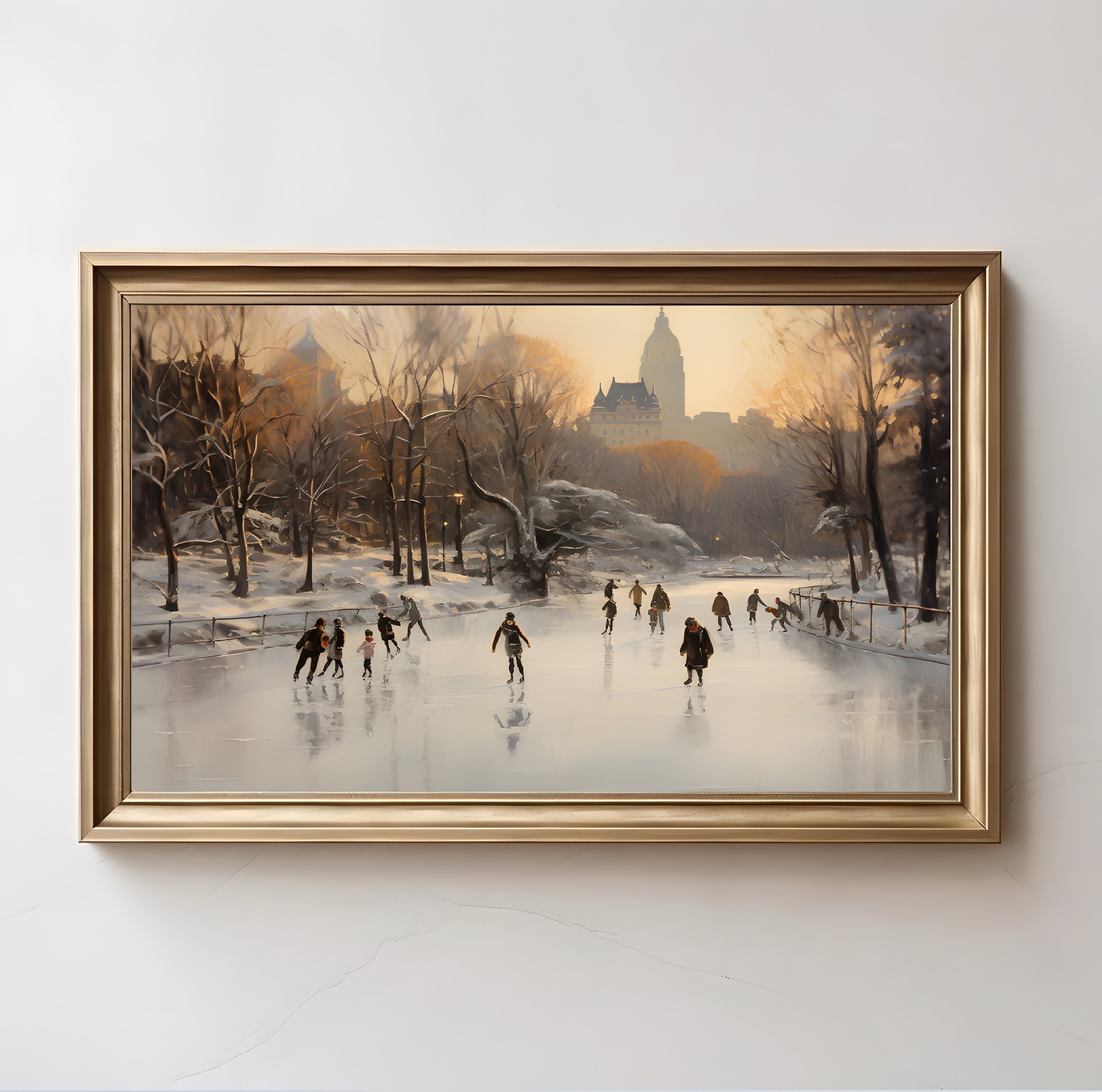 Rustic Winter Skating Rink Painting DIGITAL Art Christmas - Etsy